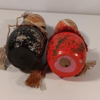 Two Antique Japanese Kokeshi Wooden Dolls