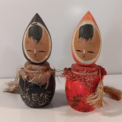 Two Antique Japanese Kokeshi Wooden Dolls
