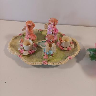 Miniature Angels tea set with two ring boxes