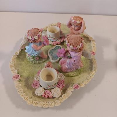 Miniature Angels tea set with two ring boxes