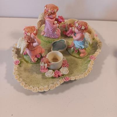 Miniature Angels tea set with two ring boxes