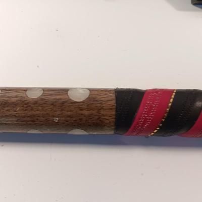 Vintage red and black pool cue with pearl white dots - turns into 2 different sizes