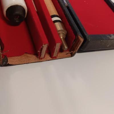 Vintage red and black pool cue with pearl white dots - turns into 2 different sizes