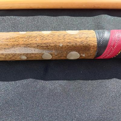 Vintage red and black pool cue with pearl white dots - turns into 2 different sizes