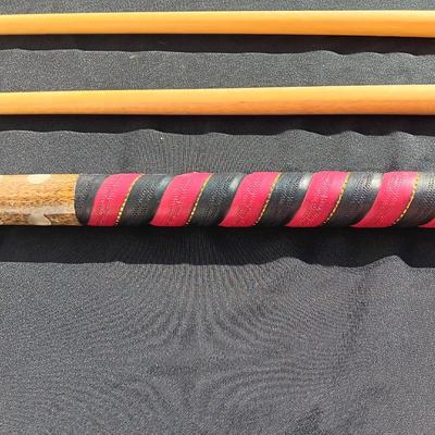 Vintage red and black pool cue with pearl white dots - turns into 2 different sizes