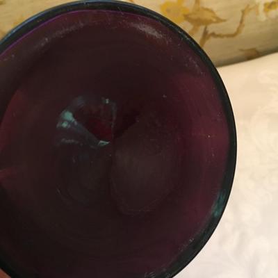 Vintage 7â€ Hand-painted Enameled Bohemian Purple Violet Plum Amethyst Art Glass Vase/Bud Vase.