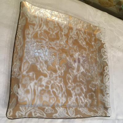 vintage gold painted Glass shallow tray