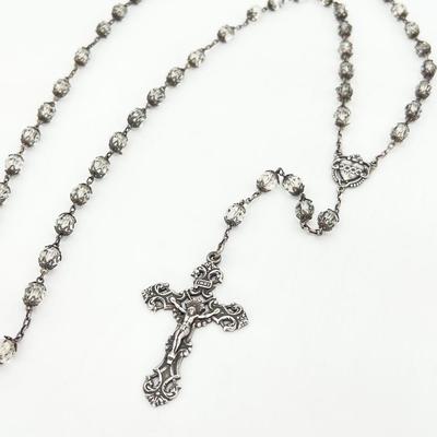 STERLING ~ Clear Beaded Rosary