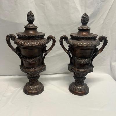 Pair of Elior Handled Decorative Urns (B2-MG)