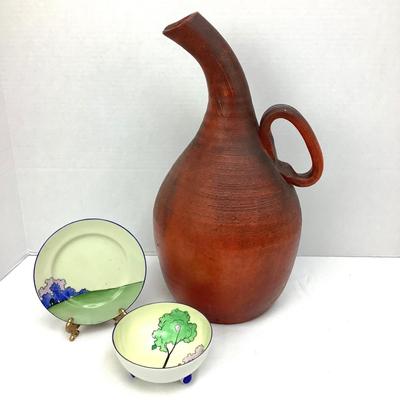 940 Artisan Goose Neck Pitcher and Clarice Cliff Style Noritake Pottery