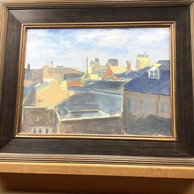 957 Original Acrylic Painting of Rooftops in the Morning by David Grafton