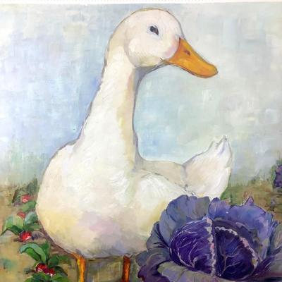 961 Original 2015 "Cabbage & Conflict" The Arts in Easton Oil on Canvas Banner by Jane Anderson