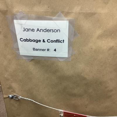 961 Original 2015 "Cabbage & Conflict" The Arts in Easton Oil on Canvas Banner by Jane Anderson