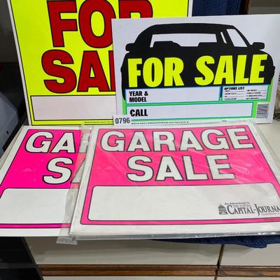 For sale/garage sale signs