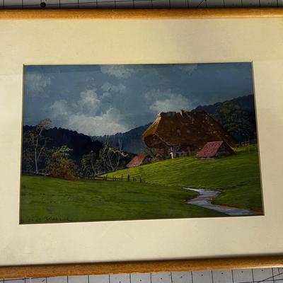 European Swiss Chalet Watercolor or Acrylic ? Under Glass