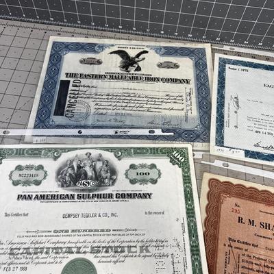 9 Vintage Stock Certificates 