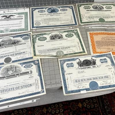8 Vintage Stock Certificates 