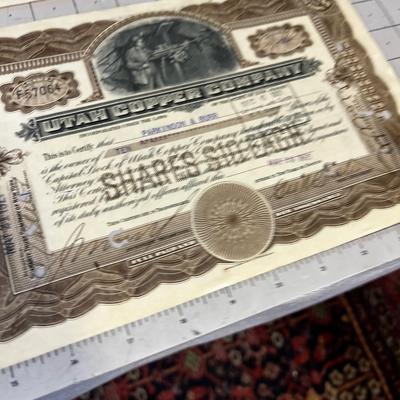 5 Antique Utah Copper Company 1915 and 1921 Stock Certificates
