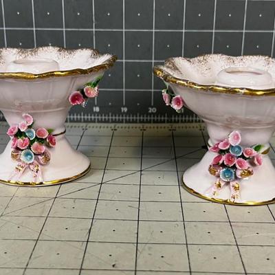 Lefton China PINK Candle Sticks, with a small floral design