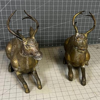 Hand Crafted BRASS DEER 2 Pieces each 