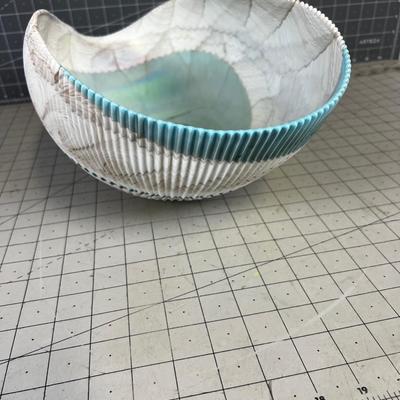 Hand Blown Murano GLASS Bowl, Light Blue and White Colors 
