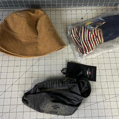 2 New Bucket hats and a Harley Davidson Head Band NEW 