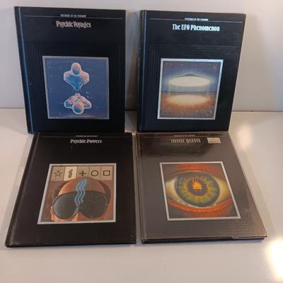 Four Mysteries of the Unknown hardback books The UFO Phenomenon, Psychic Voyages, Psychic powers, and Mystic Quests