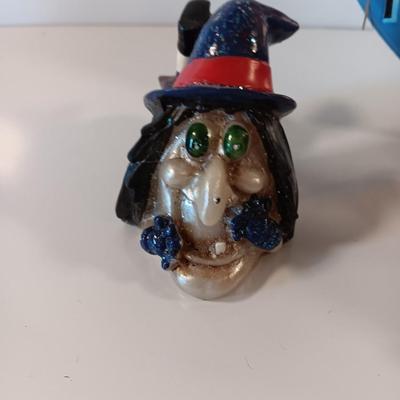 Halloween Decorations Vintage plastic dish, witch on a pumpkin candle and more