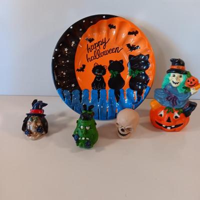 Halloween Decorations Vintage plastic dish, witch on a pumpkin candle and more