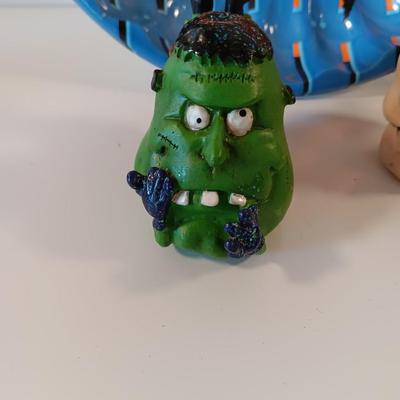 Halloween Decorations Vintage plastic dish, witch on a pumpkin candle and more