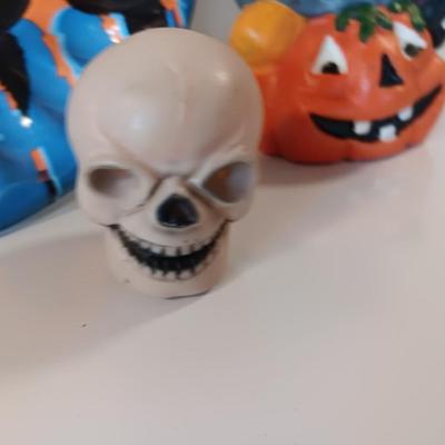 Halloween Decorations Vintage plastic dish, witch on a pumpkin candle and more