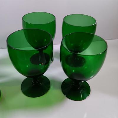 Set of 4 MCM Emerald Forest Green Wine Fine Glass Goblet Short Stem