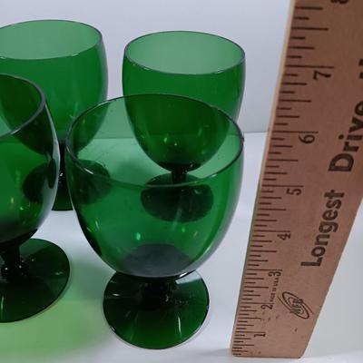 Set of 4 MCM Emerald Forest Green Wine Fine Glass Goblet Short Stem