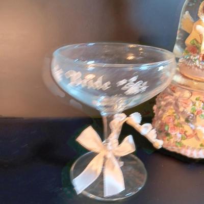 BRIDE AND GROOM stemmed glassware with musical angel bell Plays Our Love