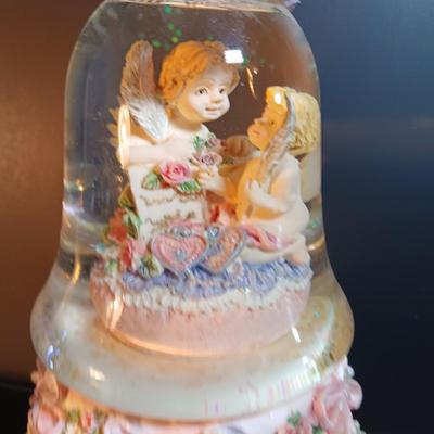 BRIDE AND GROOM stemmed glassware with musical angel bell Plays Our Love