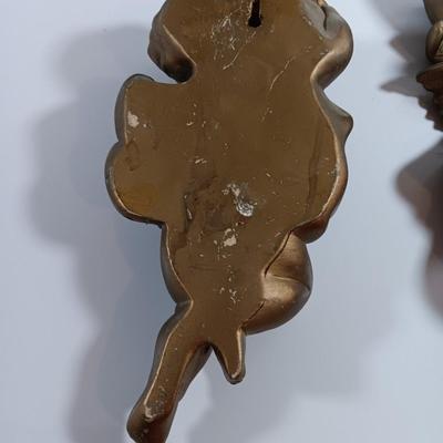 TWO cherub Angelic Face Gold Gilded Wings Wall Hanging Decor Sculptures