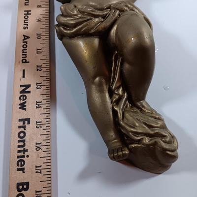 TWO cherub Angelic Face Gold Gilded Wings Wall Hanging Decor Sculptures /wall pockets with vases