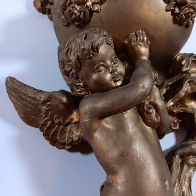 TWO cherub Angelic Face Gold Gilded Wings Wall Hanging Decor Sculptures /wall pockets with vases