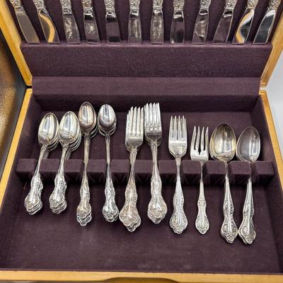 Vintage Reed & Barton Silver Plate Flatware Set with Serving Pieces and Wood Box Incomplete Service