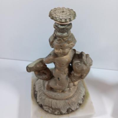 Pair of Vintage Antique Kintaro Boy Riding Koi Fish Figurines Victorian Hollywood regency repair Brass