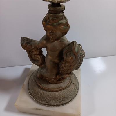 Pair of Vintage Antique Kintaro Boy Riding Koi Fish Figurines Victorian Hollywood regency repair Brass