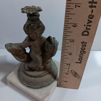 Pair of Vintage Antique Kintaro Boy Riding Koi Fish Figurines Victorian Hollywood regency repair Brass