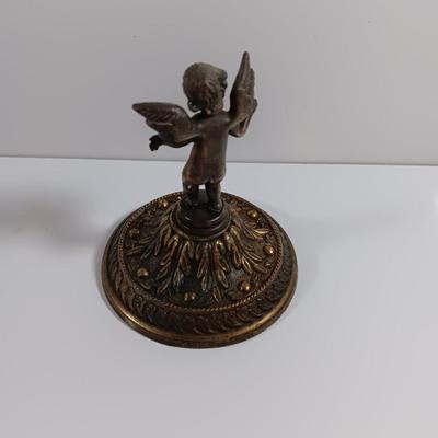 TWO cherub Decorative Antiques. One chalkware wall art and one brass colored decorative piece