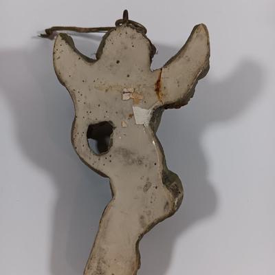 TWO cherub Decorative Antiques. One chalkware wall art and one brass colored decorative piece