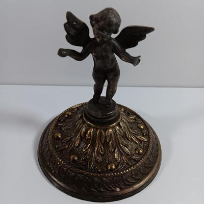 TWO cherub Decorative Antiques. One chalkware wall art and one brass colored decorative piece