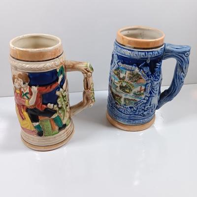 Two barware Beer mugs Steins one marked Japan and the other is a San Francisco souvenir.