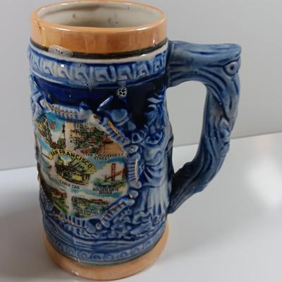 Two barware Beer mugs Steins one marked Japan and the other is a San Francisco souvenir.