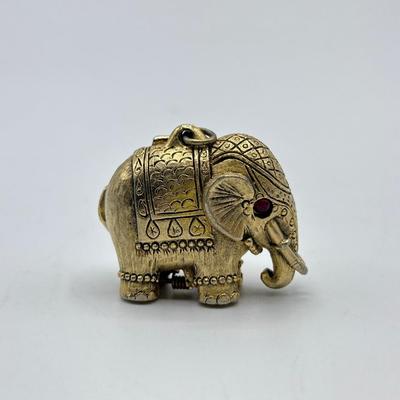Vintage Gold Tone Elephant Hinged Scent Locket Trinket with Wax Perfume Inside