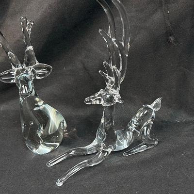 Pair of Blown Glass Reindeer Paper Weight Figurines