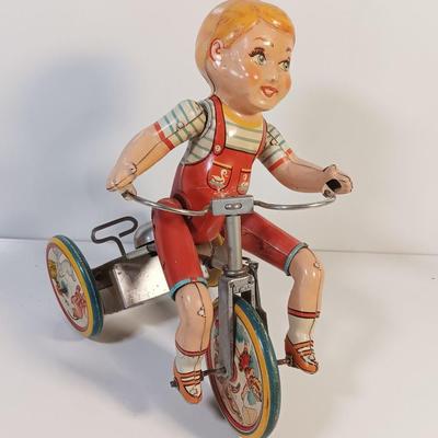 Antique Kiddy Cyclist Tin Wind Up Toy
